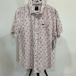 RVCA Men's Casual Floral Button Down Shirt - White and Black